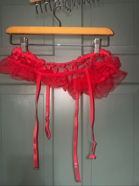 Red Ruffled Sheer Garter Belt